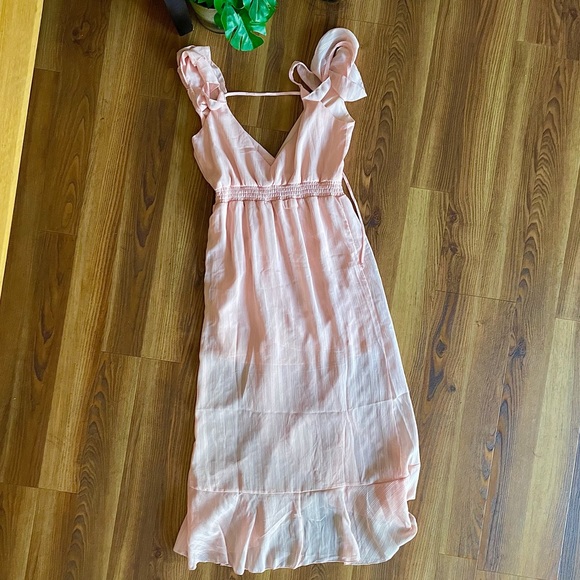 Peach Love California Apricot Cold Shoulder High Low Dress with Ruffles - Picture 4 of 7